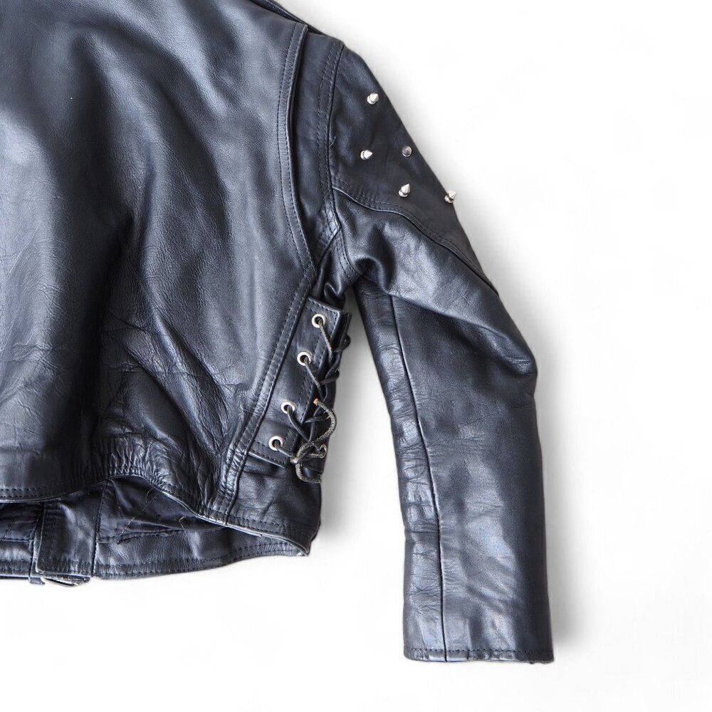 UMR Vintage Y2K Grunge Punk Spiked / Studded Biker Leather Jacket Women's M - Picture 10 of 11